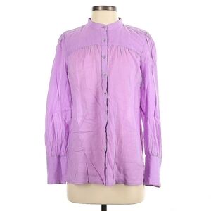 Ann Taylor Loft lilac purple button up blouse long sleeves mock neck women's L